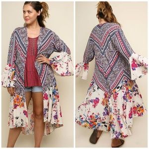 Boho Floral Patchwork Kimono Sz XL PLUS